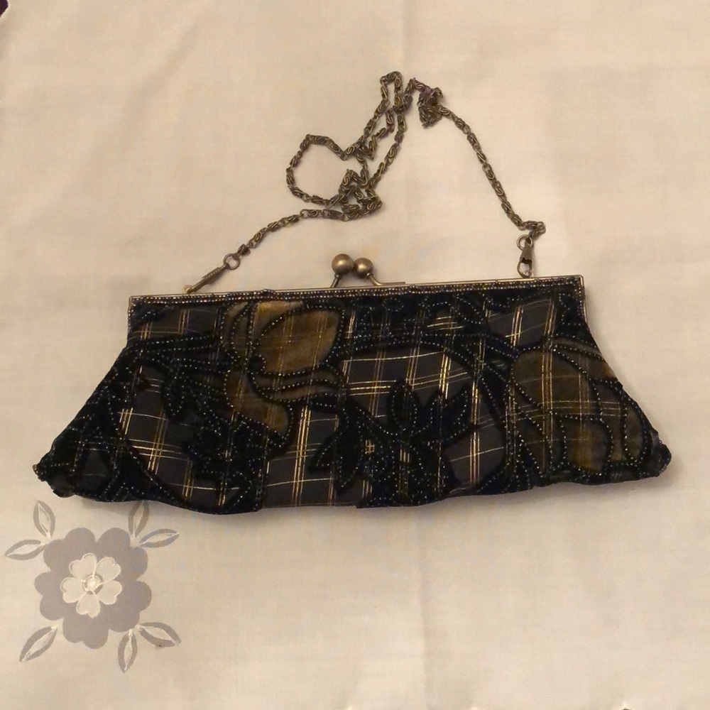 Black w/Gold Velvet floral design Handbag